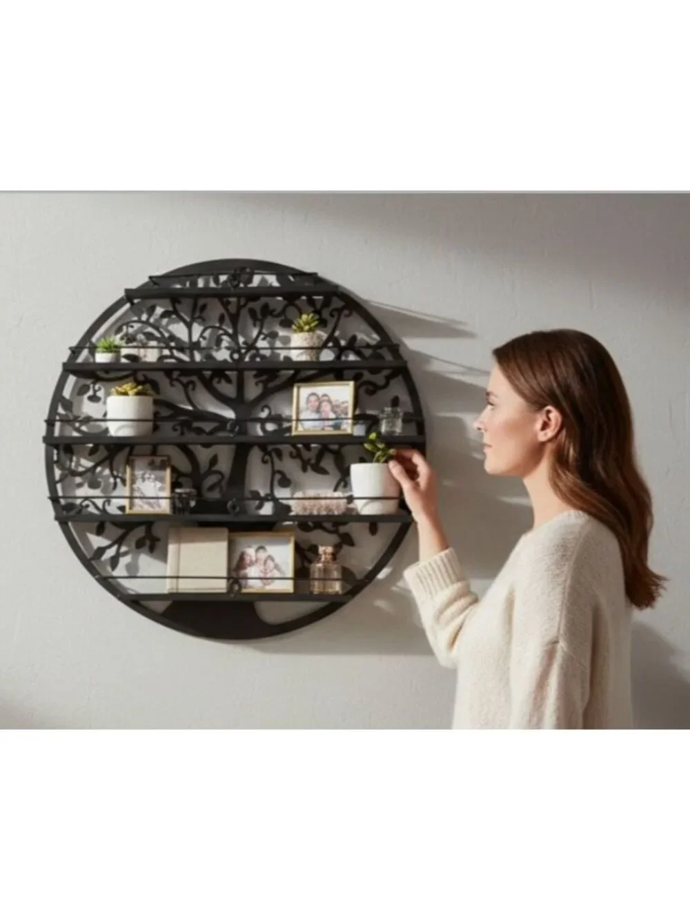 Round Metal Tree Design Wall Shelf 23.8